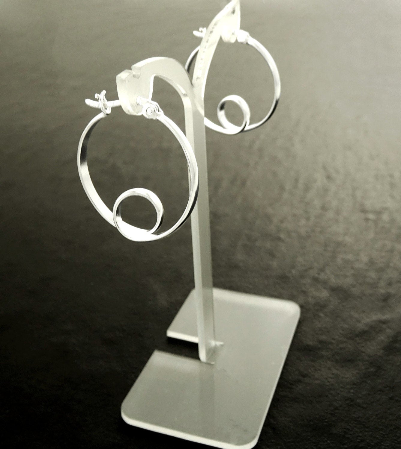 Sterling Silver Hoop Earrings, Swirl Design, Handmade