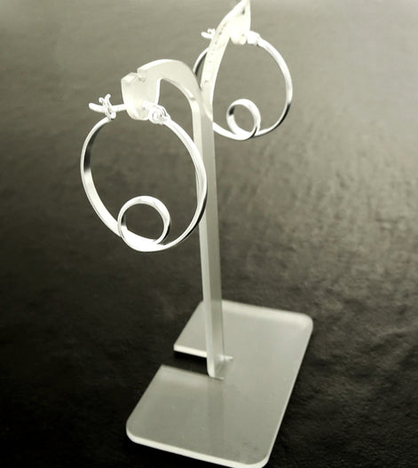 Sterling Silver Hoop Earrings, Swirl Design, Handmade