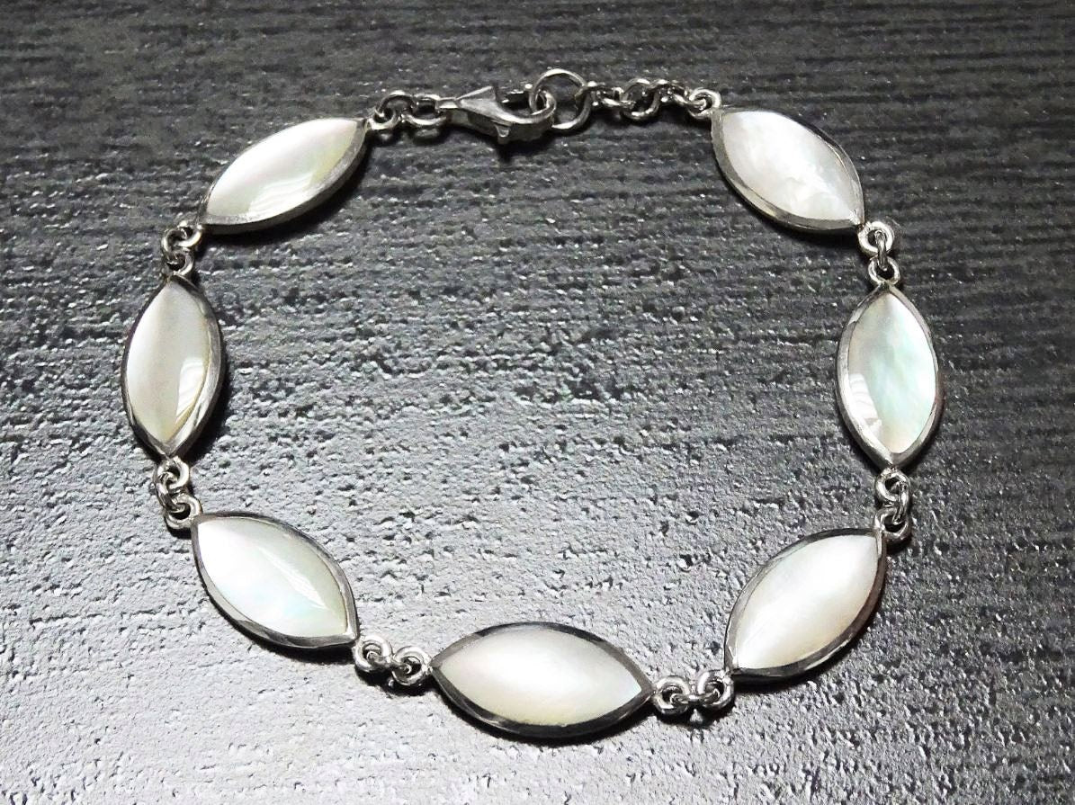 White Mother-of-Pearl Bracelet • 925 Sterling Silver • Minimalist Fine Jewelry