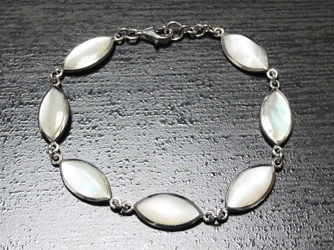 White Mother-of-Pearl Bracelet • 925 Sterling Silver • Minimalist Fine Jewelry