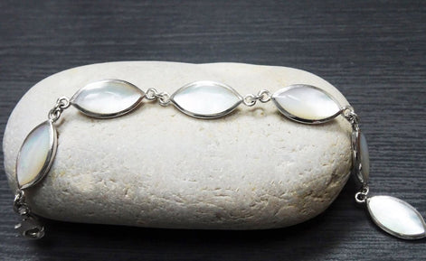 White Mother-of-Pearl Bracelet • 925 Sterling Silver • Minimalist Fine Jewelry
