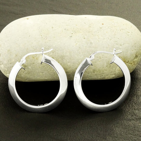 Modern Hoops Earrings, Sterling Silver 925, Large Round Hoop Earrings, Modern Hoop Wire, French Lock Hoops, Elegant Girl Women Hoop Gift