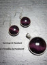 Purple Cat's Eye Stone Earrings Set, Sterling Silver, Round Pendant Set, Enhanced Violet Stones Jewelry, Modern Minimalist Geometric Jewelry