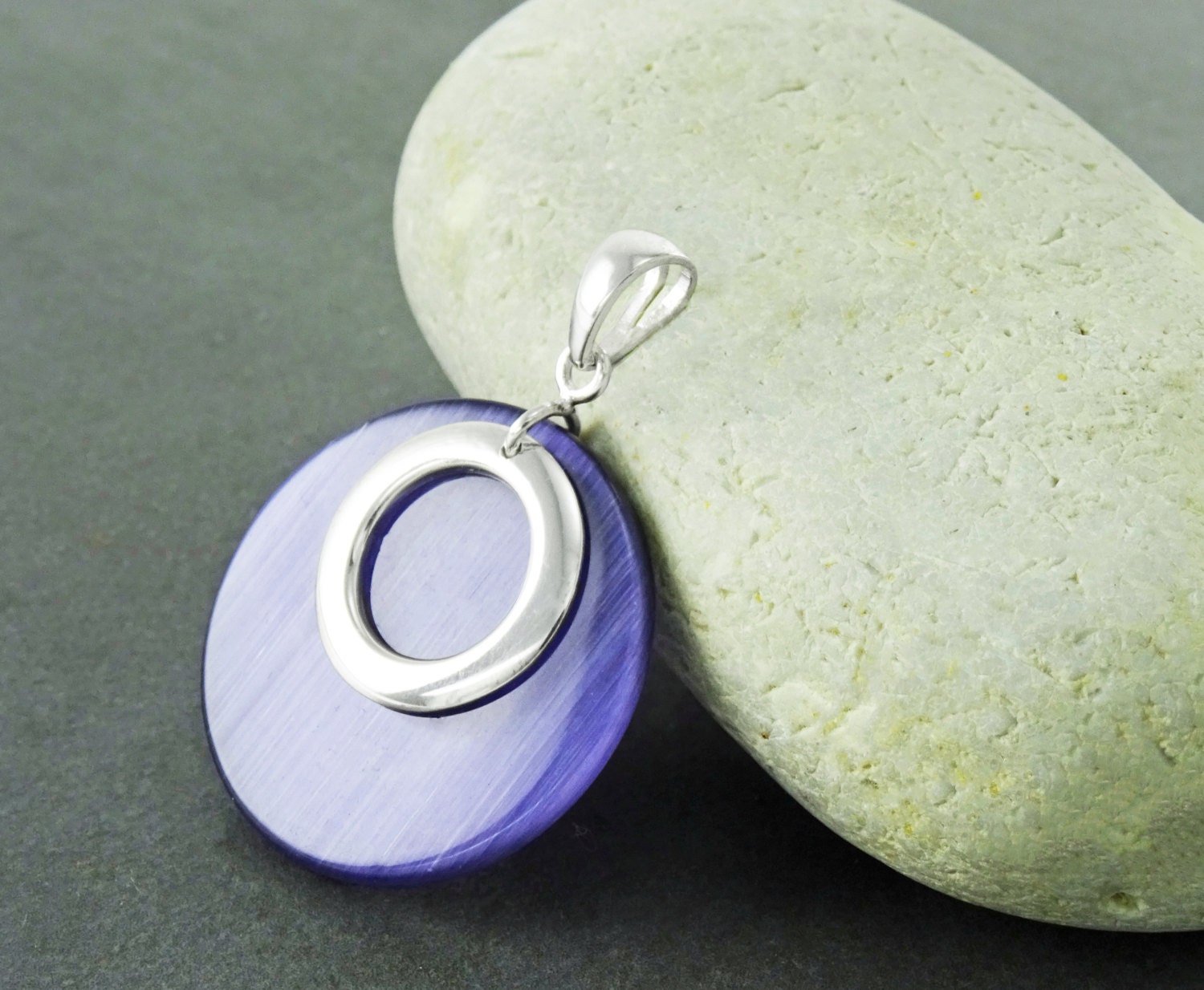 Purple Blue Stone Earrings, Violet Colour Discs, Sterling Silver 925,Geometric Round Circle Earrings, Modern Minimalist Dangle Earrings
