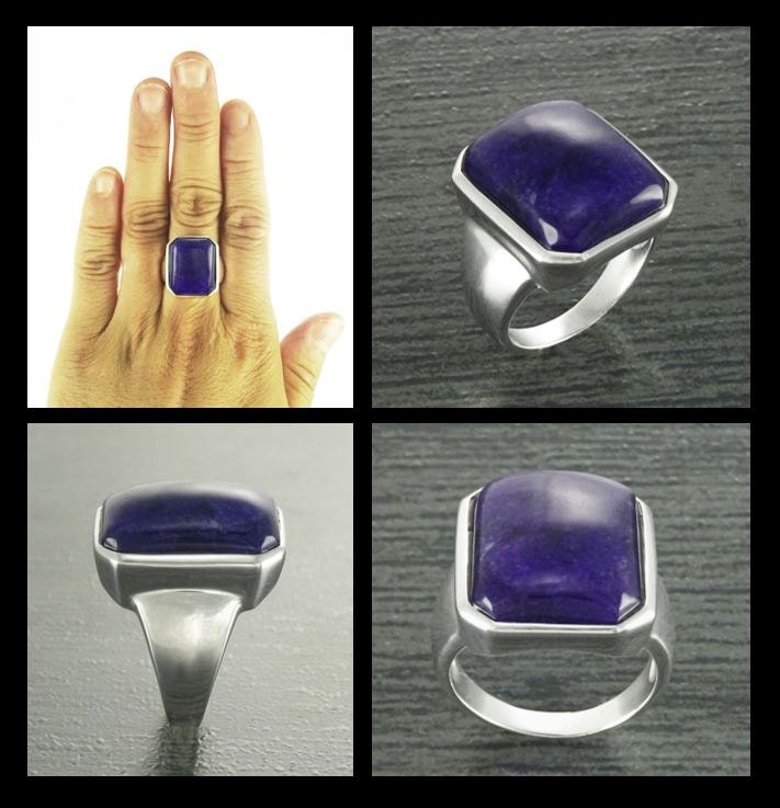 GENUINE Dark Amethyst Ring, Sterling Silver, Unique Purple Jewelry, Unisex Gemstone Ring, February Birthstone, Large Violet Rectangle Stone