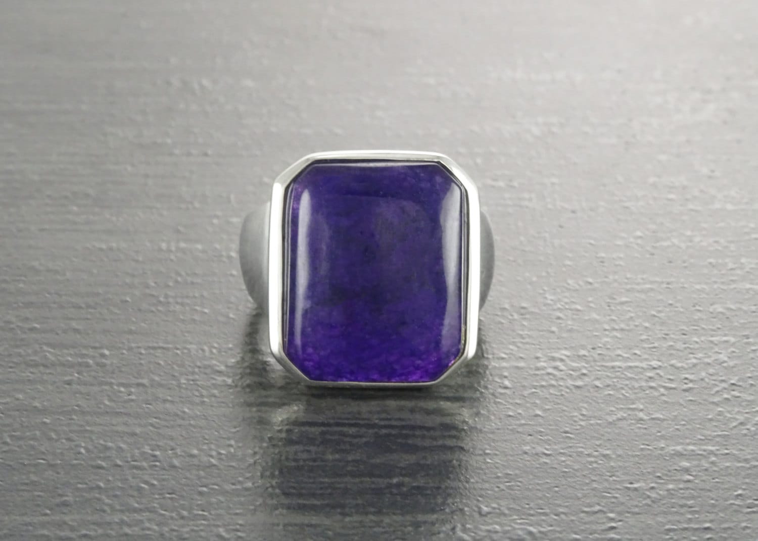 GENUINE Dark Amethyst Ring, Sterling Silver, Unique Purple Jewelry, Unisex Gemstone Ring, February Birthstone, Large Violet Rectangle Stone