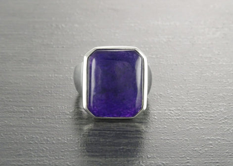 GENUINE Dark Amethyst Ring, Sterling Silver, Unique Purple Jewelry, Unisex Gemstone Ring, February Birthstone, Large Violet Rectangle Stone