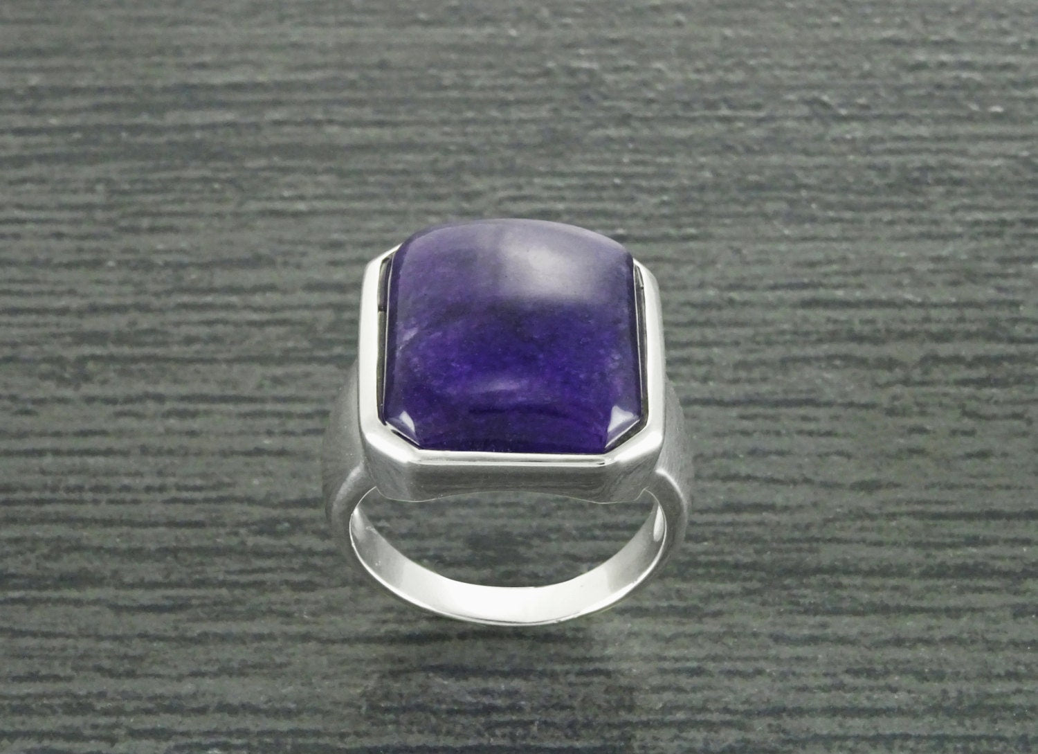 GENUINE Dark Amethyst Ring, Sterling Silver, Unique Purple Jewelry, Unisex Gemstone Ring, February Birthstone, Large Violet Rectangle Stone