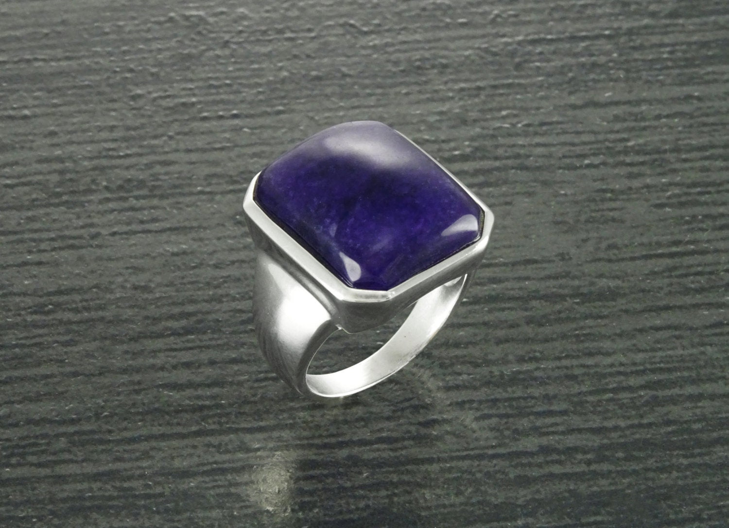 GENUINE Dark Amethyst Ring, Sterling Silver, Unique Purple Jewelry, Unisex Gemstone Ring, February Birthstone, Large Violet Rectangle Stone