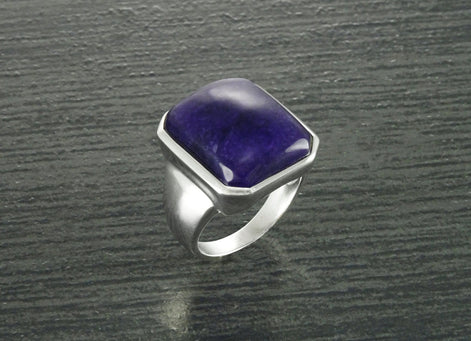 GENUINE Dark Amethyst Ring, Sterling Silver, Unique Purple Jewelry, Unisex Gemstone Ring, February Birthstone, Large Violet Rectangle Stone