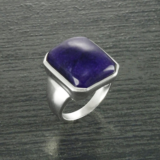 GENUINE Dark Amethyst Ring, Sterling Silver, Unique Purple Jewelry, Unisex Gemstone Ring, February Birthstone, Large Violet Rectangle Stone