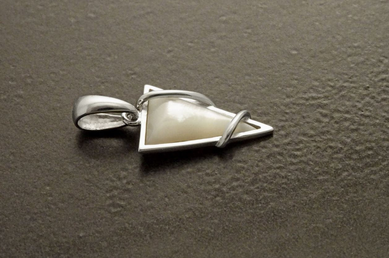 White Triangle Pendant, Sterling Silver, GENUINE White Mother of Pearl Shell, Geometric Style Necklace, Modern Jewelry