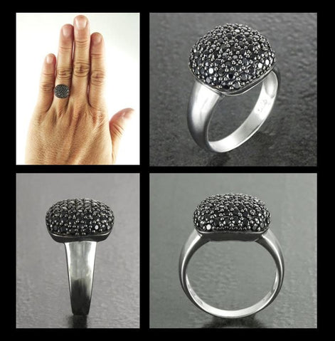 Sparkling Black Diamond Pavé Cushion Ring by KRAMIKE • Sterling Silver • Elegant for Everyday & Special Occasions • Gift for Wife • KR070