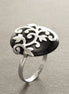 Black Onyx Ring - Flower filigree - Genuine Onyx - Art Nouveau Ring - Sterling Silver - shabby chic ring -Flower ring - Boho ring