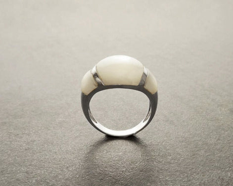 White Band Ring - Sterling Silver - Dome Ring - Mother of Pearl Shell - Gemstone Ring - Modern Stone Ring - shabby chic ring - Boho Ring