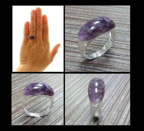 Amethyst Band Ring - Sterling Silver Ring - Dome Ring - Purple Stone, Amethyst Band Horizontal Stone, Dainty Ring - Everyday Ring