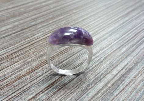 Amethyst Band Ring - Sterling Silver Ring - Dome Ring - Purple Stone, Amethyst Band Horizontal Stone, Dainty Ring - Everyday Ring
