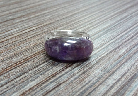 Amethyst Band Ring - Sterling Silver Ring - Dome Ring - Purple Stone, Amethyst Band Horizontal Stone, Dainty Ring - Everyday Ring