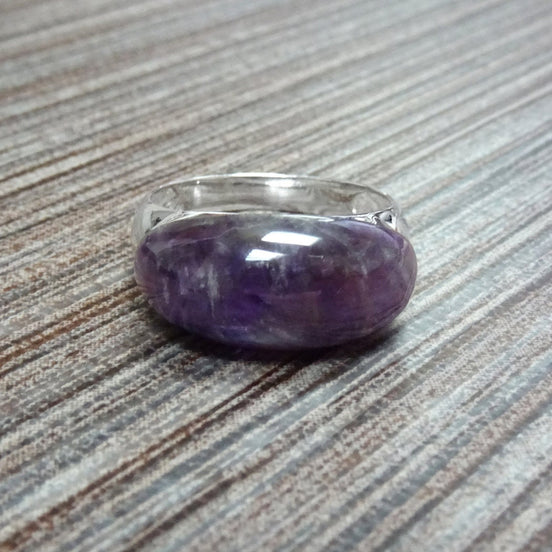 Amethyst Band Ring - Sterling Silver Ring - Dome Ring - Purple Stone, Amethyst Band Horizontal Stone, Dainty Ring - Everyday Ring