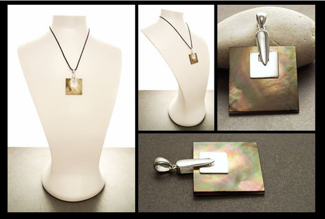 Square earrings, Sterling Silver, GENUINE Grey Paua Shell Dangle Earrings and Pendant SET, Modern Geometric Minimalist Design Jewelry