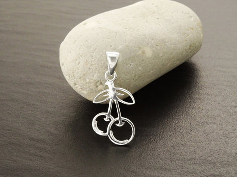 Cherry Pendant, Sterling Silver, Nature Jewelry, Cherries Necklace, Fruit Jewelry, Gift Idea. Filigree Pendant