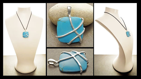 Turquoise Square Pendant, Sterling Silver, Geometric Blue Gemstone Necklace, Bold Charm, Statement Modern Jewelry