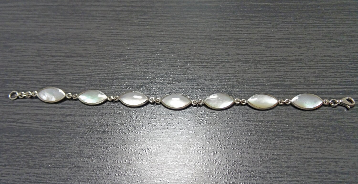 White Mother-of-Pearl Bracelet • 925 Sterling Silver • Minimalist Fine Jewelry