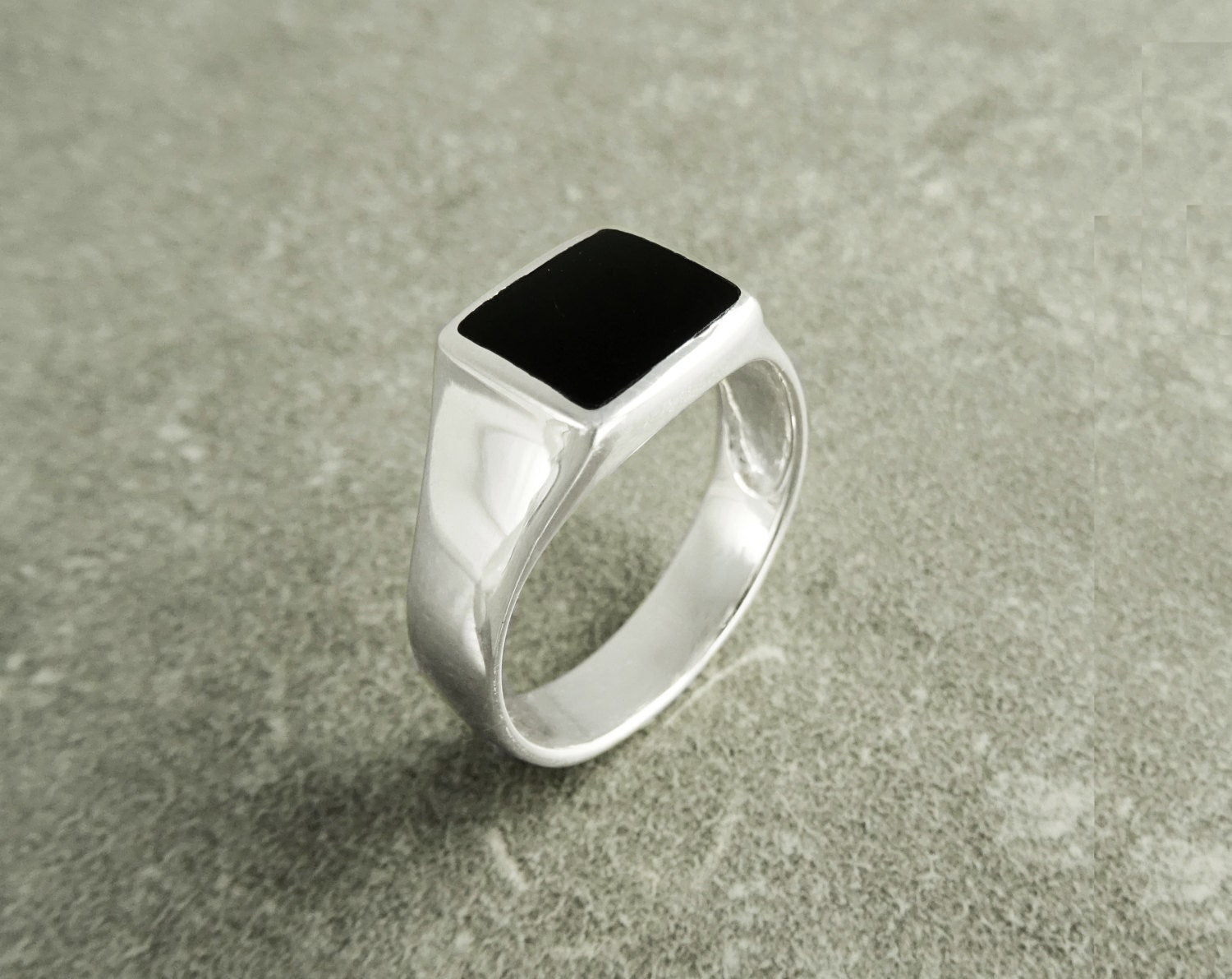 Black Square Signet Ring • Sterling Silver • Onyx Stone Design • Handmade Jewelry