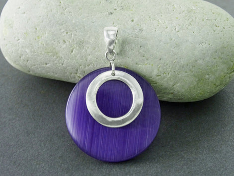 Purple Blue Stone Earrings, Violet Colour Discs, Sterling Silver 925,Geometric Round Circle Earrings, Modern Minimalist Dangle Earrings
