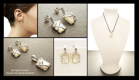 Square Earrings Set - Square shape - 925 Sterling Silver - White Shell - Modern Style - Filigree - Trending - Boho - Earrings ands Pendant .