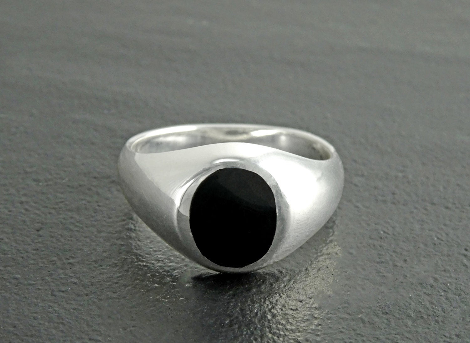 Onyx Signet Ring, Sterling Silver, Oval Black Gemstone, Vintage Spirit Ring
