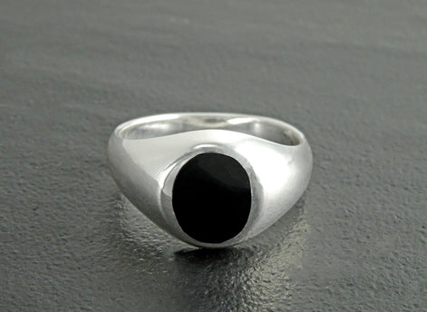 Onyx Signet Ring, Sterling Silver, Oval Black Gemstone, Vintage Spirit Ring