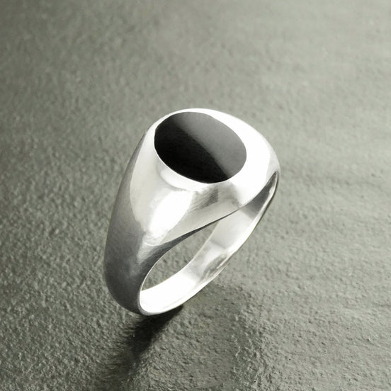 Onyx Signet Ring, Sterling Silver, Oval Black Gemstone, Vintage Spirit Ring