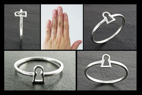 Dainty Keyhole Ring, Tiny Lock Ring, Sterling Silver, Girls Purity Ring, Promise Band Ring, True Love Waits Ring, Best Friends Secret Ring