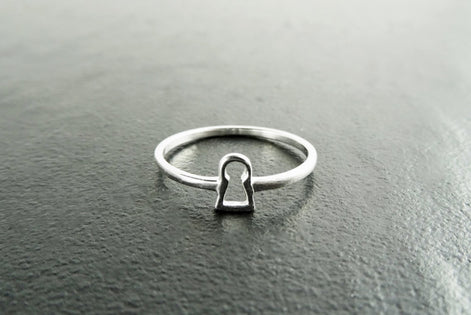 Dainty Keyhole Ring, Tiny Lock Ring, Sterling Silver, Girls Purity Ring, Promise Band Ring, True Love Waits Ring, Best Friends Secret Ring