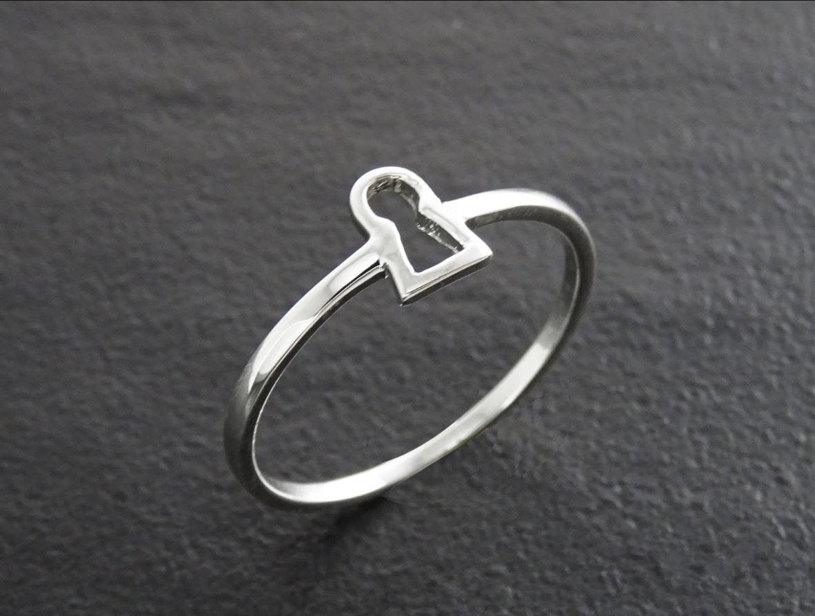 Dainty Keyhole Ring, Tiny Lock Ring, Sterling Silver, Girls Purity Ring, Promise Band Ring, True Love Waits Ring, Best Friends Secret Ring