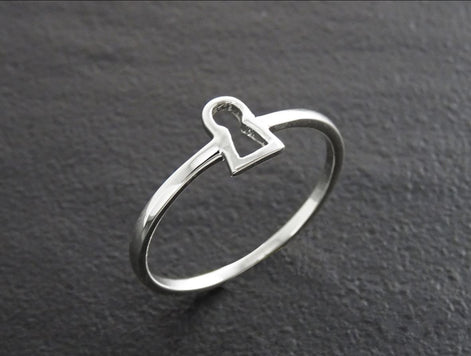 Dainty Keyhole Ring, Tiny Lock Ring, Sterling Silver, Girls Purity Ring, Promise Band Ring, True Love Waits Ring, Best Friends Secret Ring