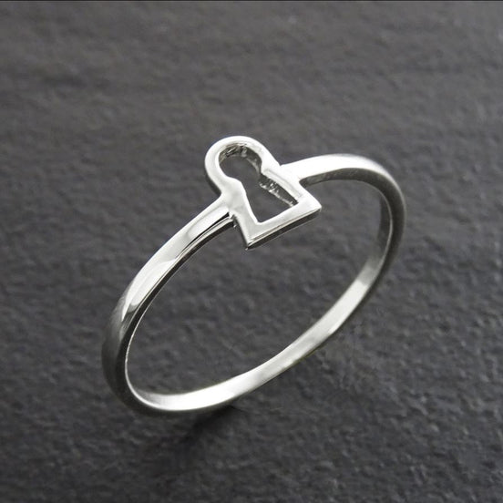 Dainty Keyhole Ring, Tiny Lock Ring, Sterling Silver, Girls Purity Ring, Promise Band Ring, True Love Waits Ring, Best Friends Secret Ring