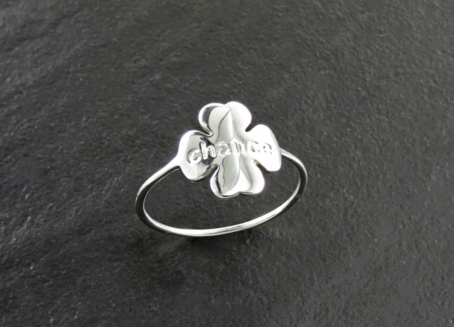 Sterling Silver Four Leaf Clover Ring, Dainty Good Luck Jewelry