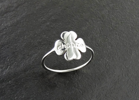 Sterling Silver Four Leaf Clover Ring, Dainty Good Luck Jewelry