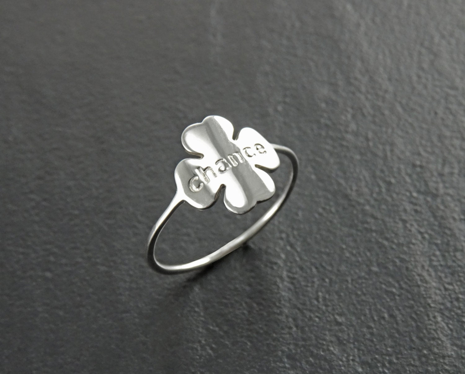 Sterling Silver Four Leaf Clover Ring, Dainty Good Luck Jewelry