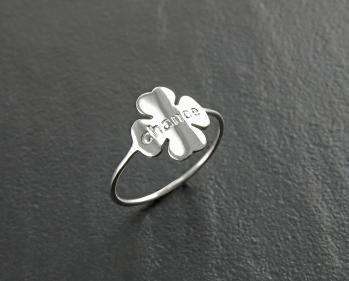 Sterling Silver Four Leaf Clover Ring, Dainty Good Luck Jewelry
