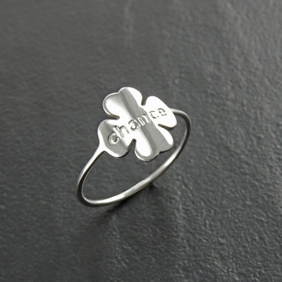 Sterling Silver Four Leaf Clover Ring, Dainty Good Luck Jewelry