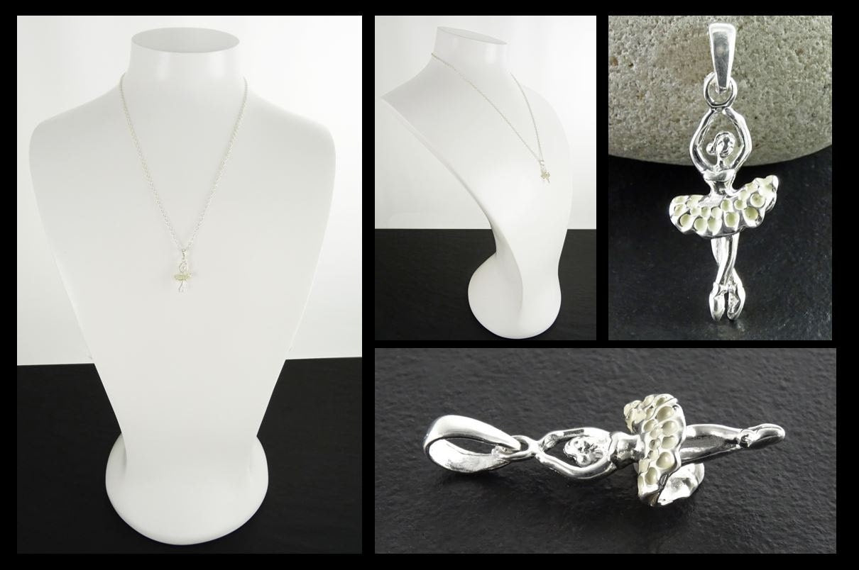 Sterling Silver Ballerina Pendant, Enameled White Tutu, Dancer Jewelry, Dance Recital Gift