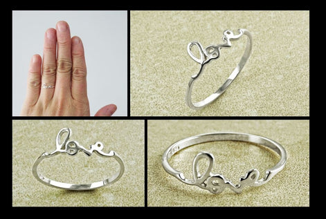Love Ring, Sterling Ring, Dainty Engraved Writing Script Love Ring, Lovers Jewelry, Promise Ring, Thin Stackable Ring, Valentine's Day Gifts