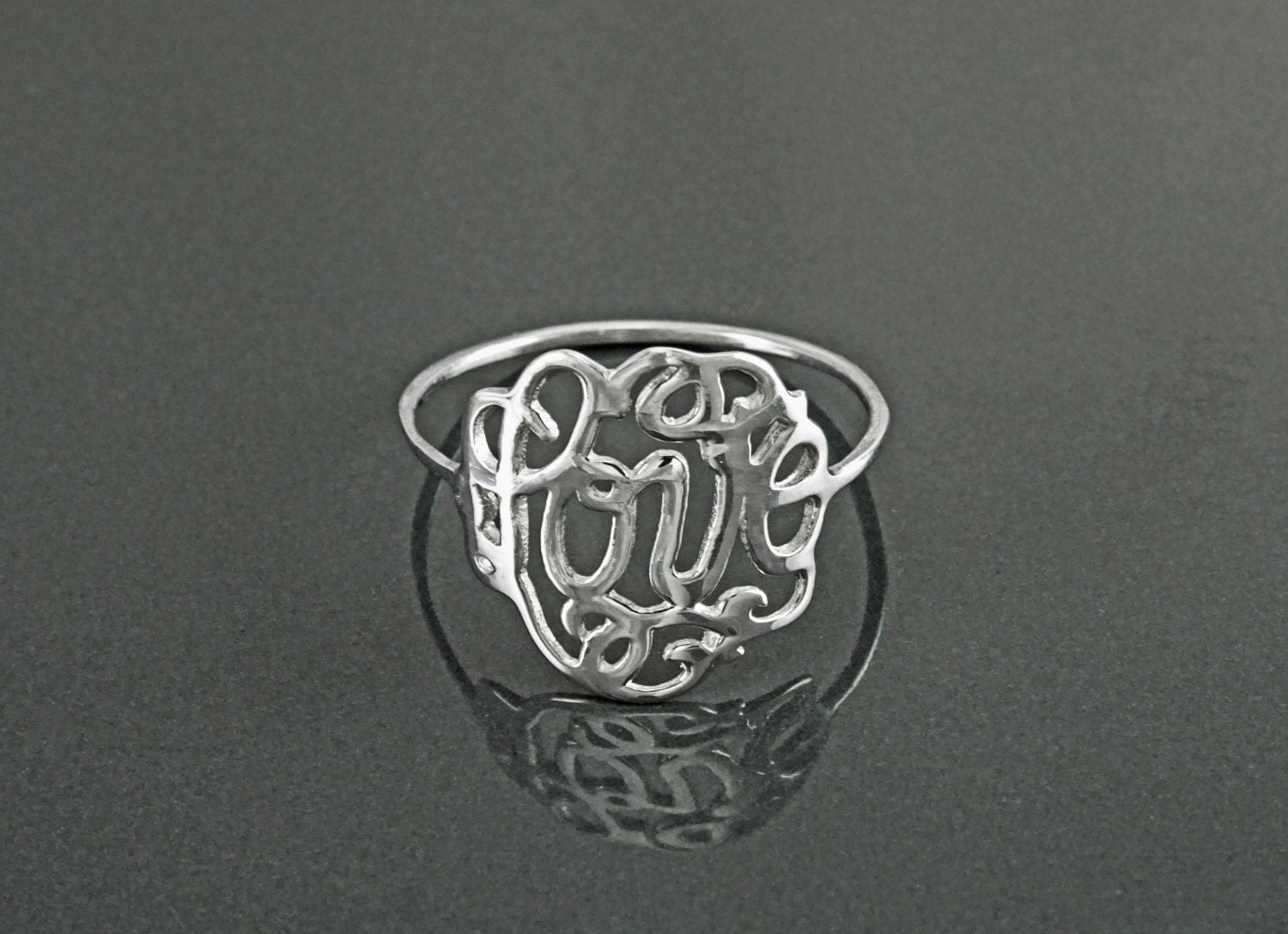 Promise Ring, Sterling Silver, Script Writing Love Ring, Loving Filigree charm, Friendship Ring, Thin Ring, Valentine's Day Lover Gift
