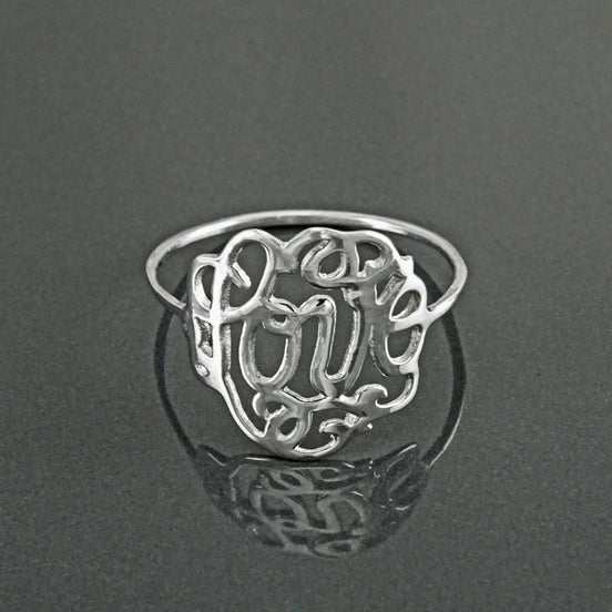Promise Ring, Sterling Silver, Script Writing Love Ring, Loving Filigree charm, Friendship Ring, Thin Ring, Valentine's Day Lover Gift