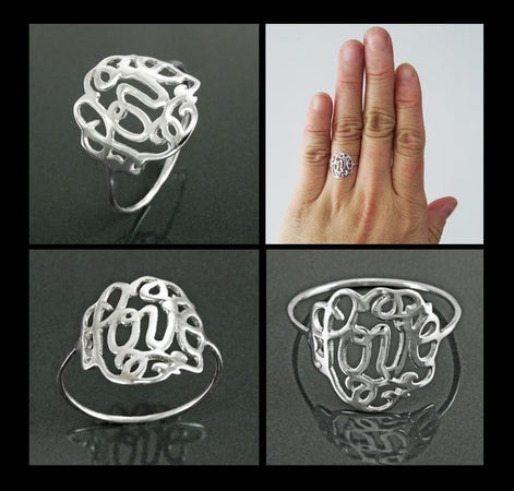 Promise Ring, Sterling Silver, Script Writing Love Ring, Loving Filigree charm, Friendship Ring, Thin Ring, Valentine's Day Lover Gift