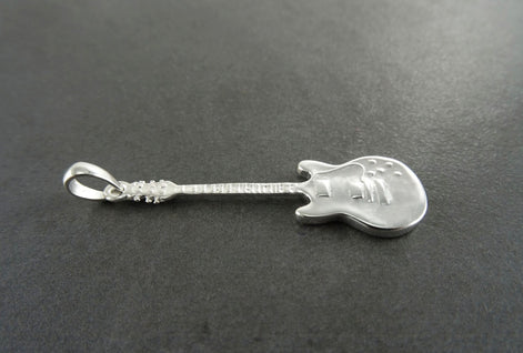 Guitar Pendant, Sterling Silver, Musician Rock Guitarist Jewelry, Electric Bass Guitar Necklace, Gift for Music Player,