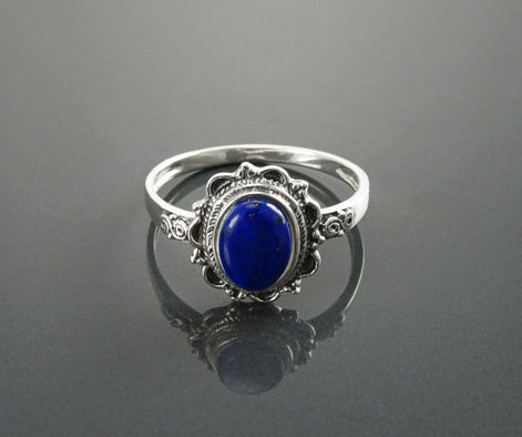 Sterling Silver Lapis Lazuli Ring, Boho Studded Pattern